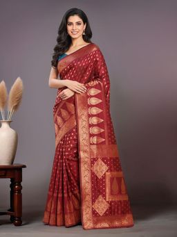 Gahan - Women Maroon Banarasi Silk Blend Saree with Unstitched Blouse
