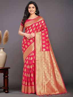 Gahan - Women Pink Banarasi Silk Blend Saree with Unstitched Blouse