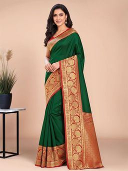 Gahan - Women Green Kanjeevaram Silk Blend Saree with Unstitched Blouse