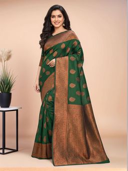 Gahan - Women Green Banarasi Silk Blend Saree with Unstitched Blouse
