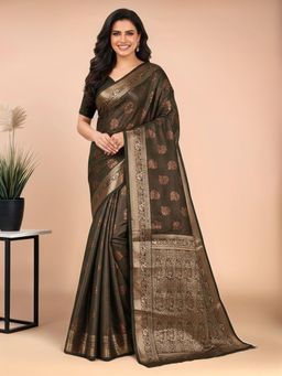 Gahan - Women Olive Banarasi Silk Blend Saree with Unstitched Blouse