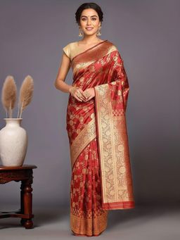 Gahan - Women Maroon Banarasi Silk Blend Saree with Unstitched Blouse