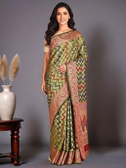 Gahan - Women Green Banarasi Organza Rangkart Saree with Unstitched Blouse