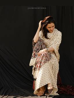 JasmineBySeba - Ajrakh Pure Modal Silk Hand Dyed, Hand Block Printed and Handworked Saree