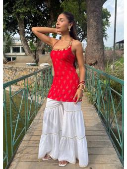 Shubh Shree Studio - Red Mirchi Kurti with Sharara