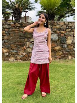 Shubh Shree Studio - Maroon Chandini Kurti with Farshi Salwar