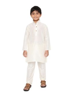Maharaja - Kids Banarasi Dupion Silk Kurta Pyjama in White for Boys (Set of 2)