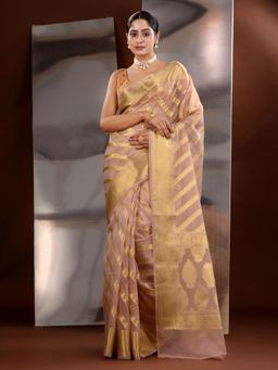 CHARUKRITI - Violet Organza Zari Handwoven Saree with Unstitched Blouse