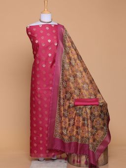 Zari Jaipur - Dark Pink Chanderi Cotton Fabric with Zari (Set of 3)