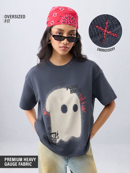The Souled Store - Originals: Punk Rock Women Grey Oversized T-Shirt