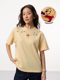 The Souled Store - Official Winnie The Pooh: Garden Women Yellow Oversized T-Shirt