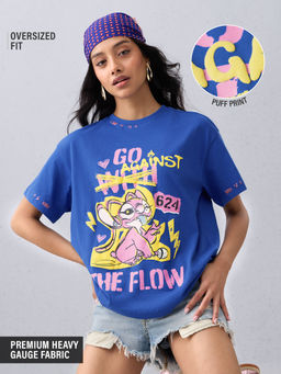 The Souled Store - Official Disney Lilo & Stitch: Against The Flow Women Blue Oversized T-Shirt