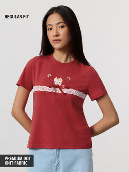 The Souled Store - Official Hello Kitty: Honey Bee Women Red Regular T-Shirt