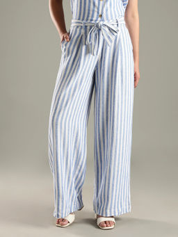 Tommy Hilfiger - Blue Relaxed Fit Striped High Rise Palazzo with Belt