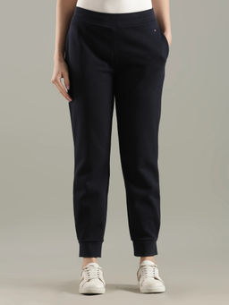 Tommy Hilfiger - Navy Blue Regular Fit Solid Mid Rise Joggers