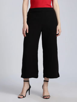 Tommy Hilfiger - Black Wide Leg Fit Solid Mid Rise Trouser