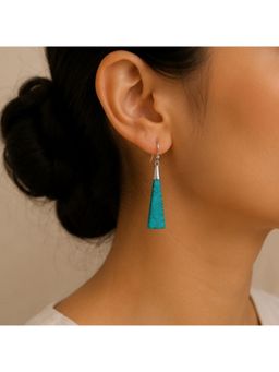 Bdiva - Rhodium Plated Turquoise Stone Dangle Earrings
