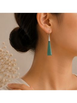 Bdiva - Rhodium Plated Turquoise Stone Dangle Earrings