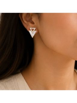 Bdiva - Gold Plated Triangle Shape Cubic Zirconia Stud Earrings