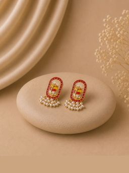 Bdiva - Gold-Plated Red Pearl Stud Earrings