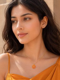 Bdiva - Gold Plated Orange Flower Pendant Necklace