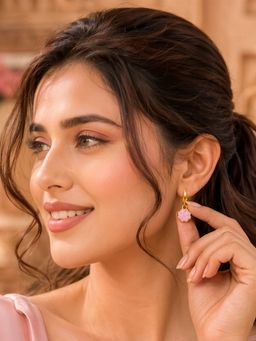 Bdiva - Bloom Gold-Plated Pink Cubic Zirconia Floral Drop Earrings