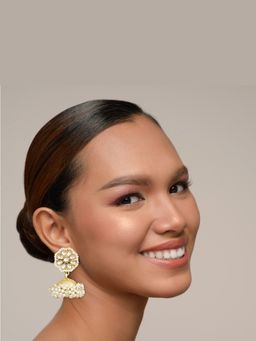Bdiva - Gold Plated Kundan Jhumka Earrings