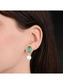 Bdiva - Gold Plated Emerald Stone Drop Earrings