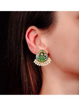 Bdiva - Gold Plated Green Hand-Painted Stud Earrings