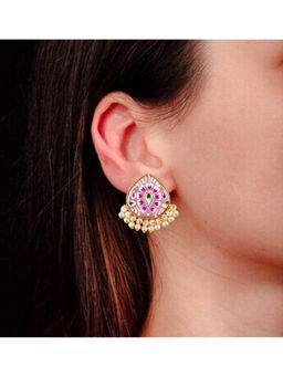 Bdiva - Gold Plated Pink Hand-Painted Stud Earrings