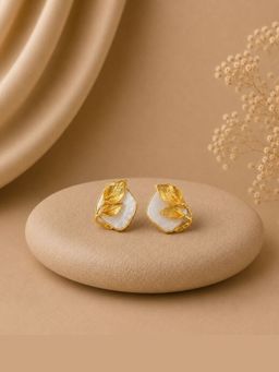 Bdiva - Gold Plated Mother of Pearl Stud Earrings