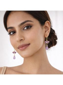 Bdiva - Gold Plated Lotus Pearl Drop Earrings