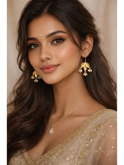 Bdiva - Gold-Plated Leaf Pearl Drop Earrings