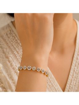 Bdiva - Gold Plated Cubic Zirconia Floral Tennis Bracelet