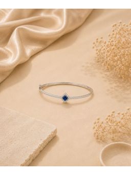 Bdiva - Rhodium Plated Blue Cubic Zirconia Halo Style Bracelet