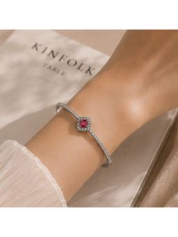 Bdiva - Rhodium Plated Pink Cubic Zirconia Halo Style Bracelet
