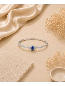 Bdiva - Rhodium Plated Blue Cubic Zirconia Halo Style Bracelet