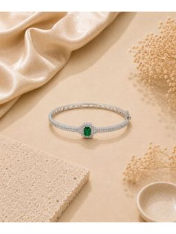 Bdiva - Rhodium Plated Green Cubic Zirconia Halo Style Bracelet