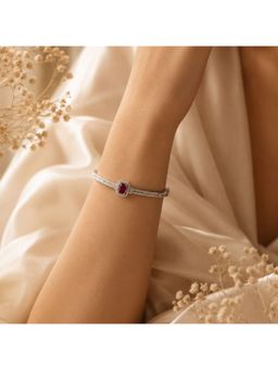 Bdiva - Rhodium Plated Pink Cubic Zirconia Halo Style Bracelet