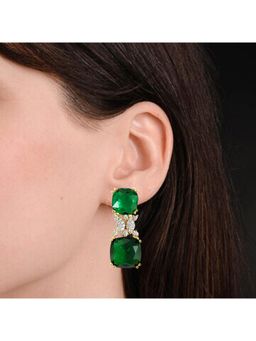 Bdiva - Gold Plated Green Cubic Zirconia Drop Earrings