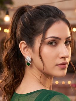 Bdiva - Rhodium Plated Green Cubic Zirconia Drop Earrings