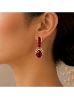Bdiva - Gold Plated Red Cubic Zirconia Stud Earrings