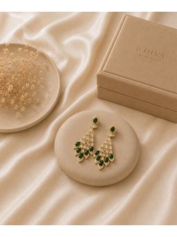 Bdiva - Gold Plated Green Cubic Zirconia Drop Earrings