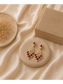 Bdiva - Gold Plated Red Cubic Zirconia Drop Earrings