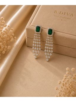 Bdiva - Rhodium Plated Cubic Zirconia Drop Earrings