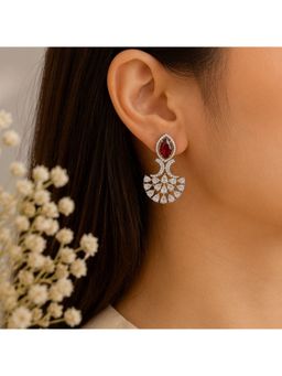 Bdiva - Gold Plated Red Cubic Zirconia Studs Earrings