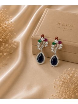 Bdiva - Rhodium Plated Halo Style Cubic Zirconia Drop Earrings