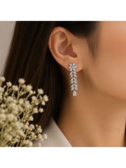 Bdiva - Rhodium Plated Cubic Zirconia Drop Earrings