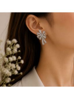 Bdiva - Rhodium Plated Cubic Zirconia Bow Style Stud Earrings