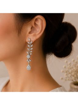 Bdiva - Rhodium Plated Cubic Zirconia Drop Earrings